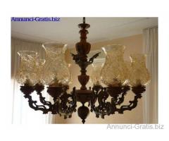 LAMPADARIO OTTONE E LEGNO 8 LUCI