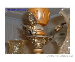 LAMPADARIO OTTONE E LEGNO 8 LUCI
